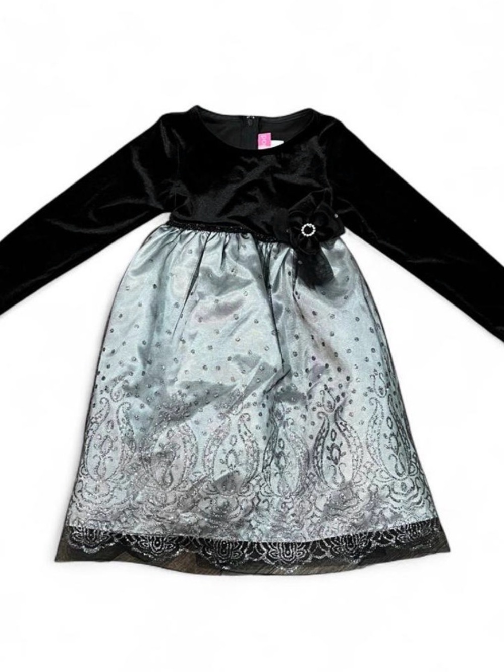 Black & Silver & White Girls' Dress Formal